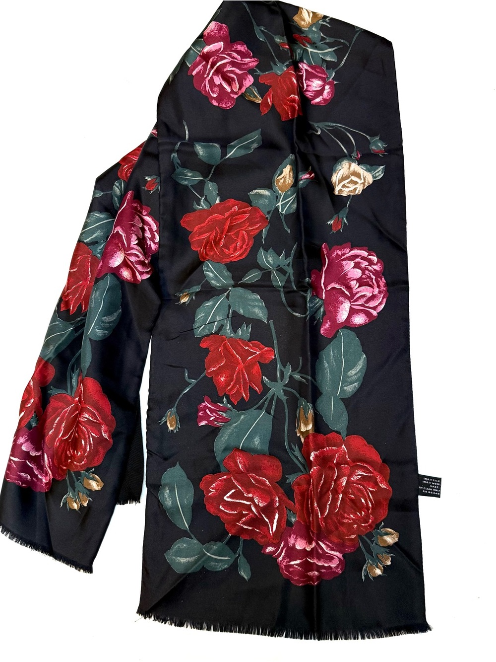 Black Floral Rose Print Scarf - Women's Accessory